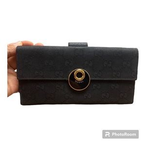 EUC AUTHENTIC Gucci GG Monogram Canvas Long Continental Wallet-Black